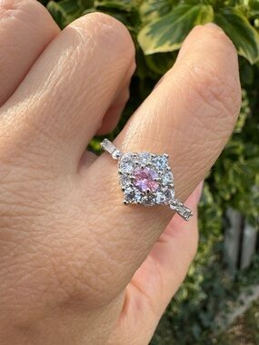 Bomb Party Silver Halo Ring with Pink Centerstone